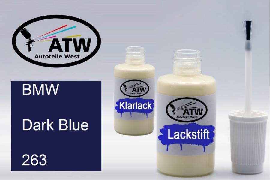 BMW, Dark Blue, 263: 20ml Lackstift + 20ml Klarlack - Set, von ATW Autoteile West.